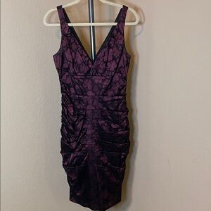 Carmen Marc Valvo Black and Purple Floral Mini Dress